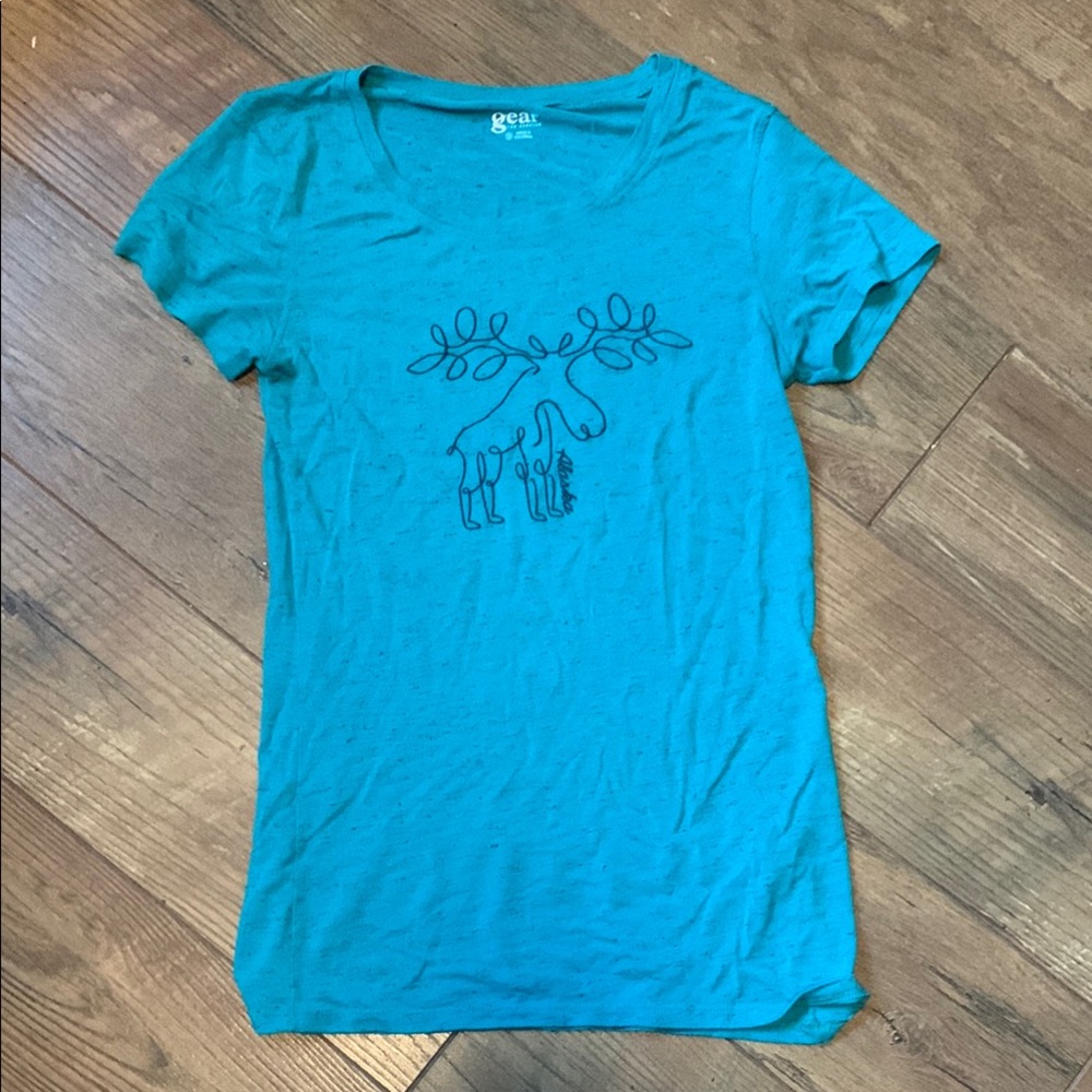 Teal Graphic Fitted Moose T-Shirt from Alaska, Small